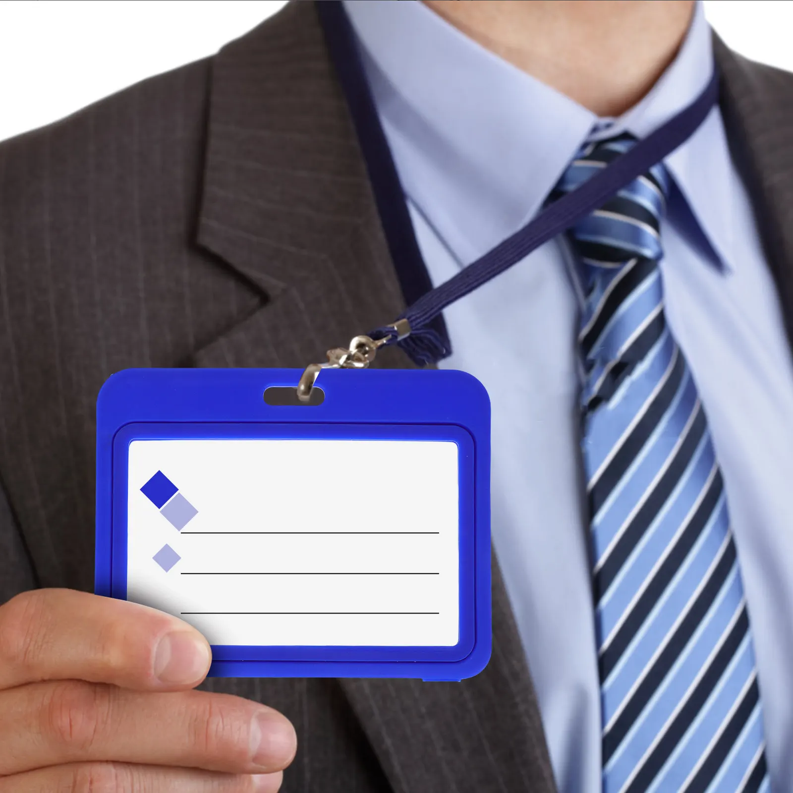 12Pcs Double Sided Transparent Horizontal Id Card Holder Plastic Badge Sleeve Protect Work Office School