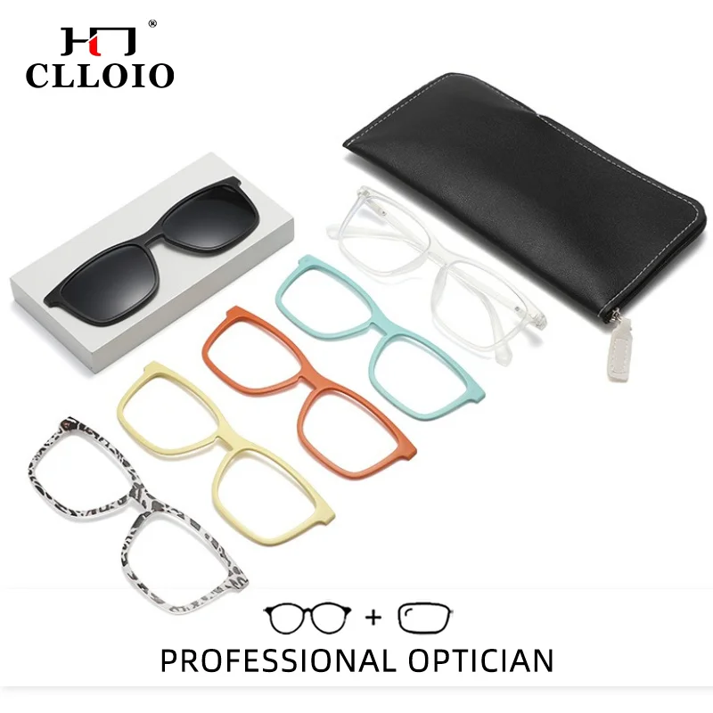 CLLOIO New Fashion Magnetic Clip On Anti Blue Light Reading Glasses Polarized TR90 Myopia Glasses Custom Prescription Eyewear