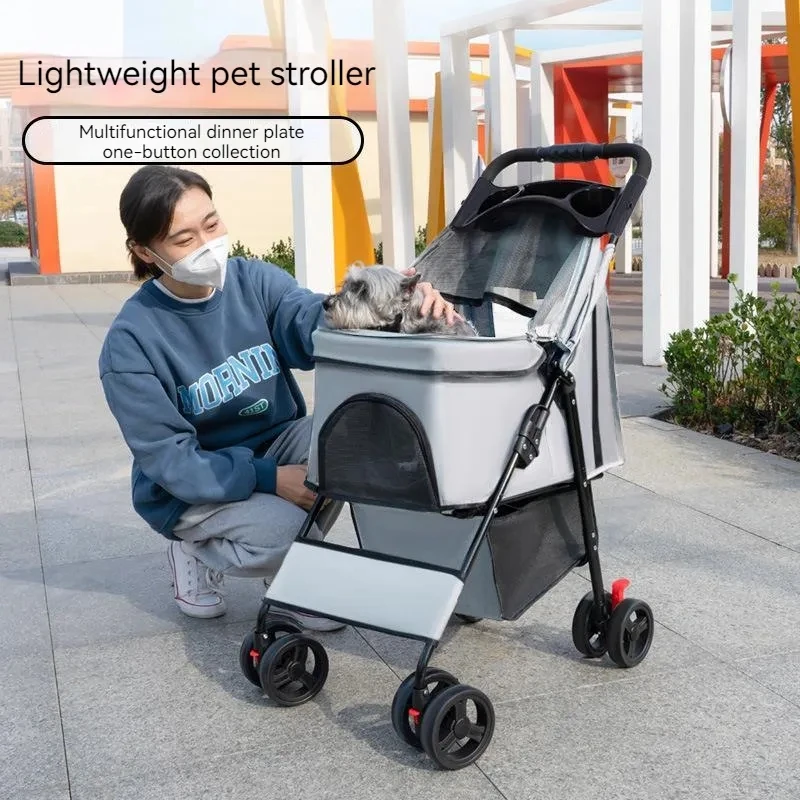 

Pet Stroller Light Folding Dog Cat Outdoor Travel Breathable Meal Plate Baby Stroller Bearing Weight 15 KG Walking Carrying Bag