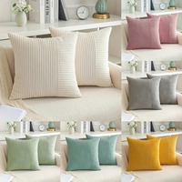 Beige Striped Striped Patchwork Corduroy Throw Pillow Cover 18x18 Soft Plush Couch Cushion Cover for Sofa Cozy Modern Pillowcase