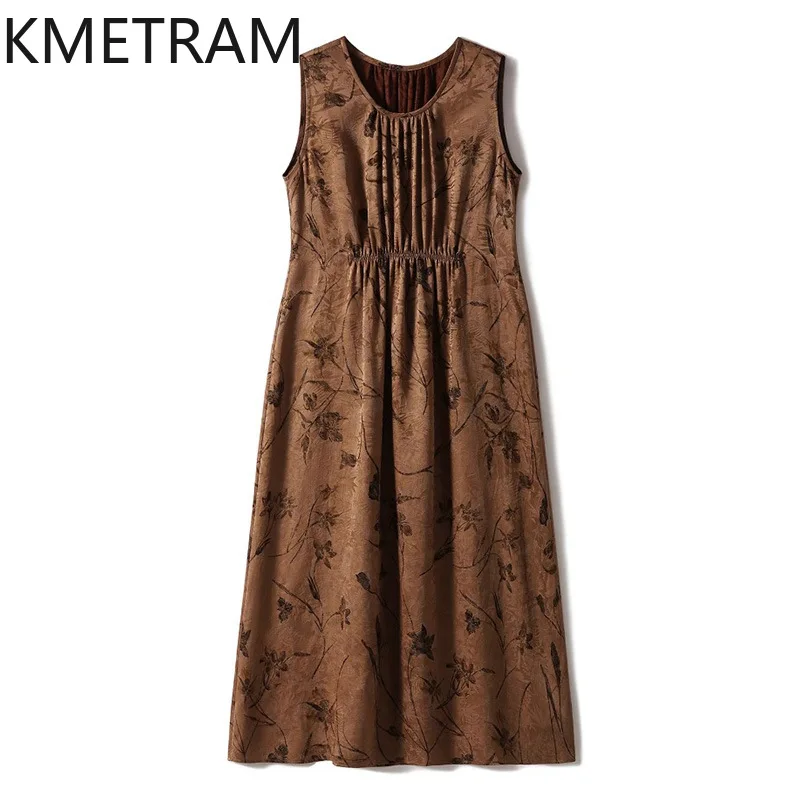 Kmram 100% vestidos regata de seda amoreira mulher vestidos sem mangas de luxo para roupas femininas vestido de verão de alta qualidade robe femme