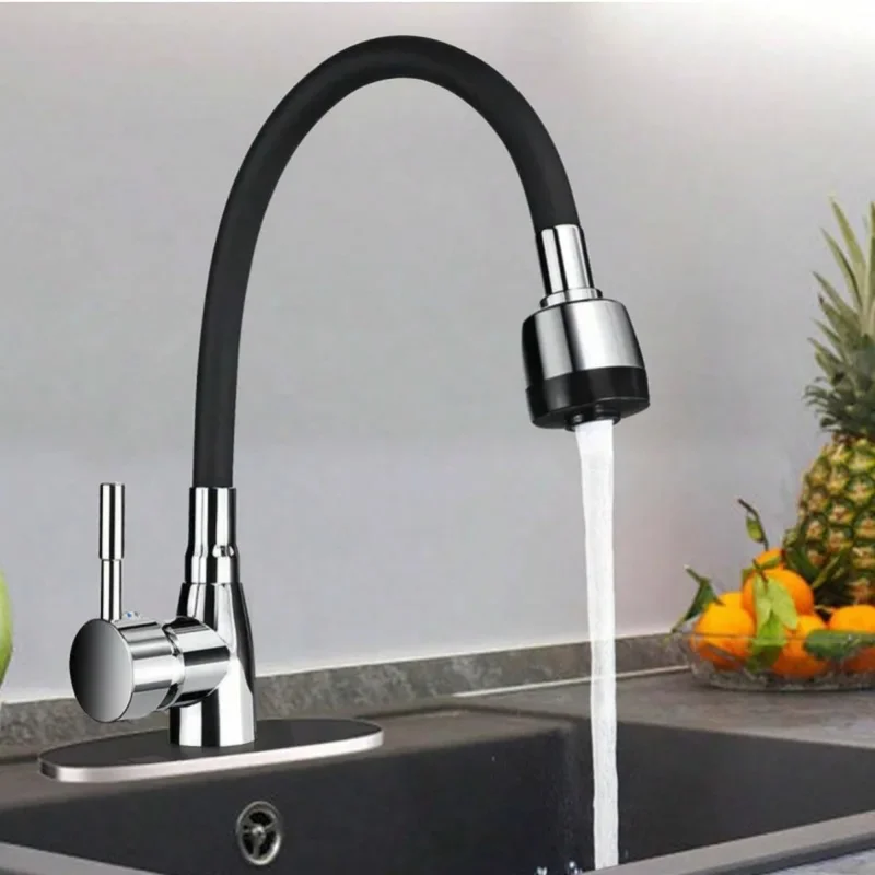 Modern 304 Stainless Steel Kitchen Faucet with Silicone Hose - Adjustable, Ceramic Valve Core, No Electricity Required.