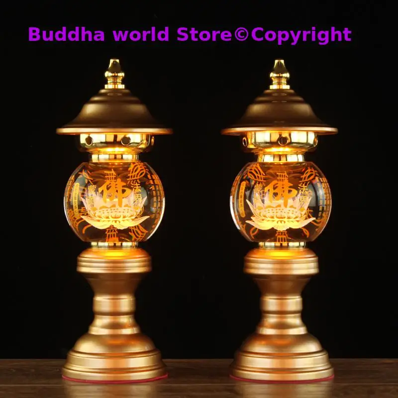 2PCS high grade Asia Buddhism HOME Temple shrine enshrine worship bless safety healthy good luck crystal buddha lamps 30cm large