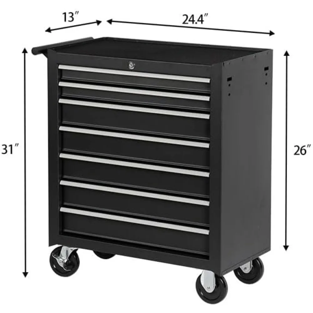 Portable Rolling Tool Chest with 7 Drawers, Locking System, and 4 Wheels - Heavy Duty Tool Storage Cabinet Trolley for Workshop