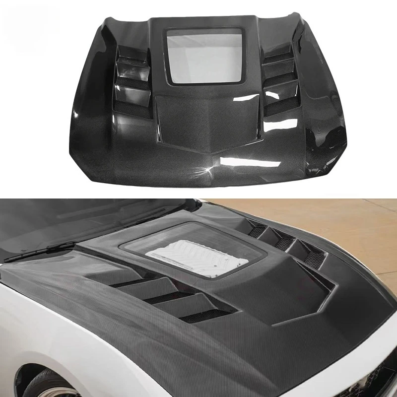 New Arrival Carbon Clear Hood for Mustang S650 2024+ Sport Style Clip-on Upgrade Transparent Glass Bonnet BodyKit
