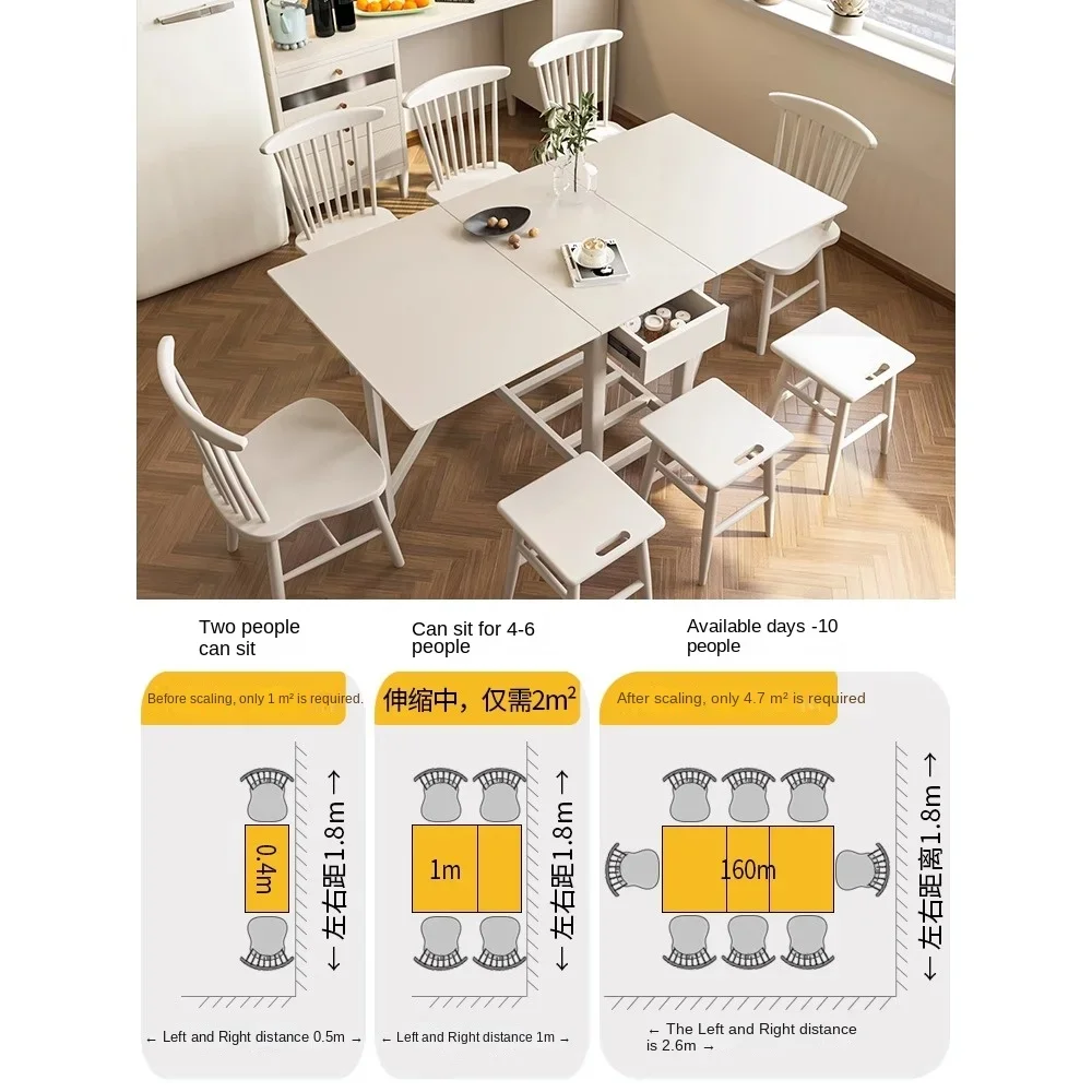 Hpc cream multifunctional dining table integrated sideboard invisible foldable small-sized semi-circular deformation table again