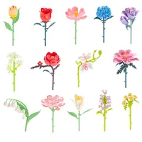 Building Blocks Ideas MOC Romantic Bouquet Tulips Rose Flower Bricks Home House Decoration Toys DIY Creative Gift for Friend