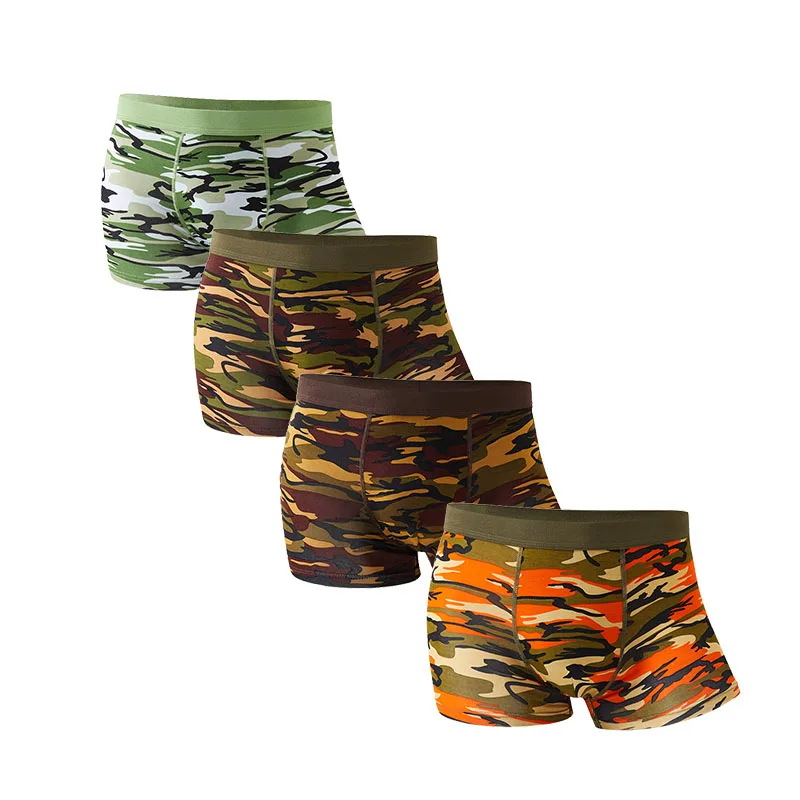 4Pcs/Men\'s Boxers Camouflage Military Panties Man Sexy Boxer Soft Shorts Underwear Male Army Green Underpants for Men Plus Size