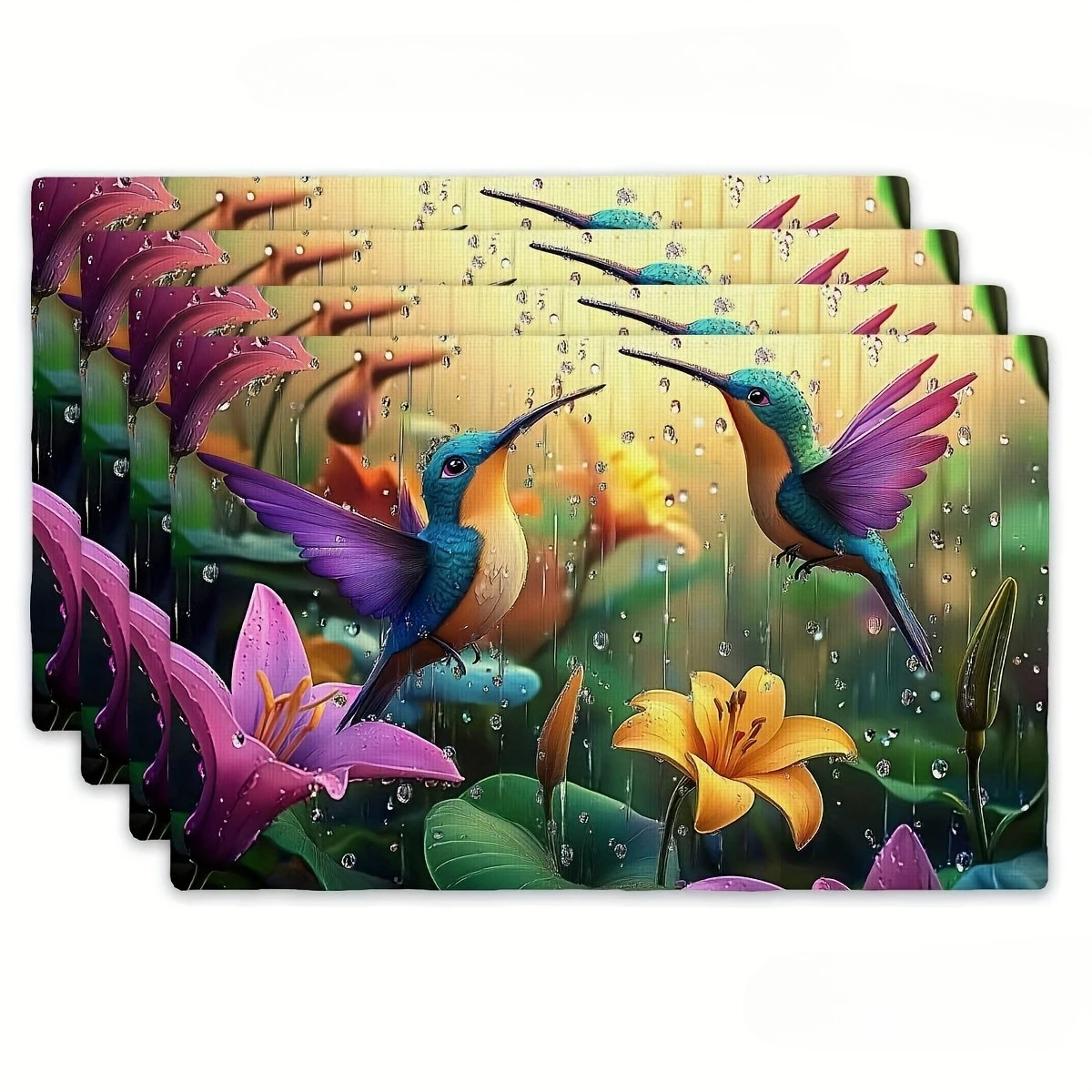 Colorful Rainbow Butterfly Black Background Rectangular Placemats  Set Bright Dining Table Decor Mats 4PC 6PC 8PC