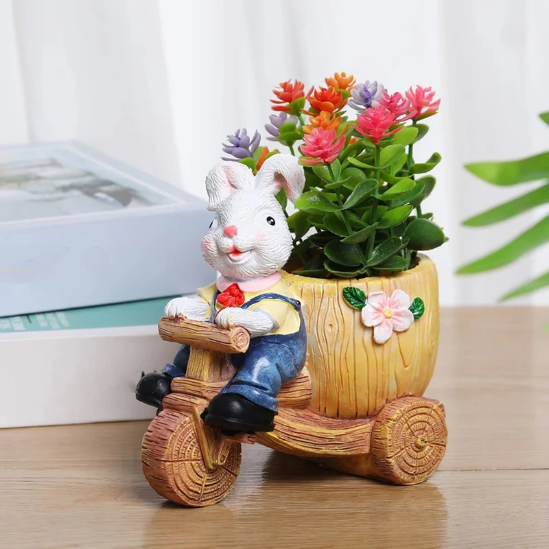 AD23-Мультяшный кашпо с пасхальным кроликом, цветочный горшок для суккулентов, многоцелевое ремесленное украшение для полки, очаровательный дизайн кролика