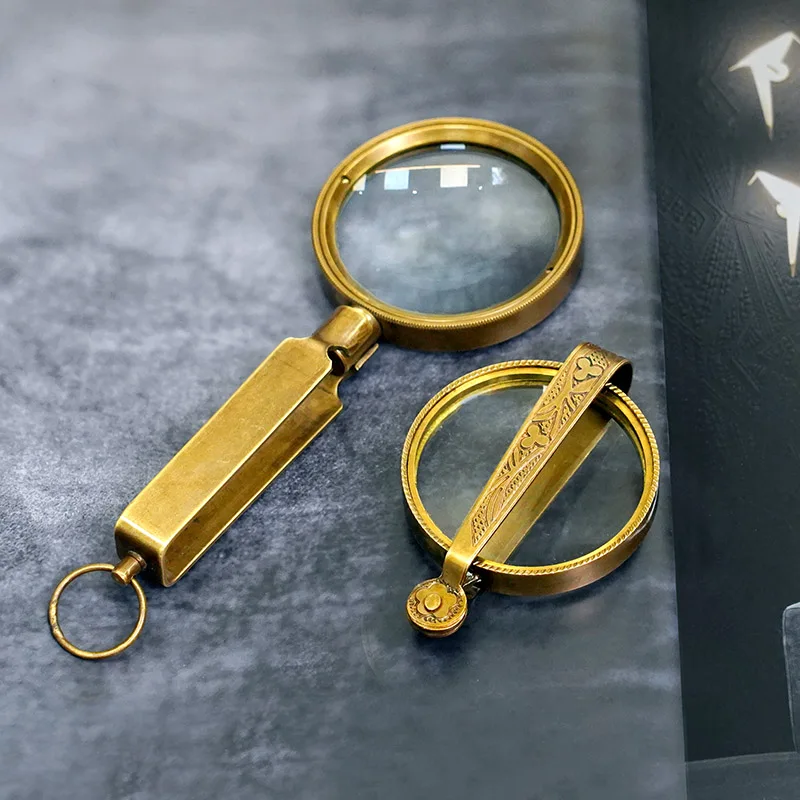 Brass folding magnifying glass handheld, giving gifts to elders, study tabletop ornament European simplicity