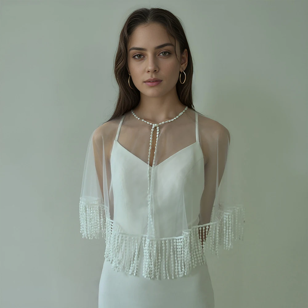 

Элегантная фатиновая свадебная шаль с кисточками, свадебные аксессуары, накидки, куртки, плащ, вечерняя накидка, шаль для женщин MG17