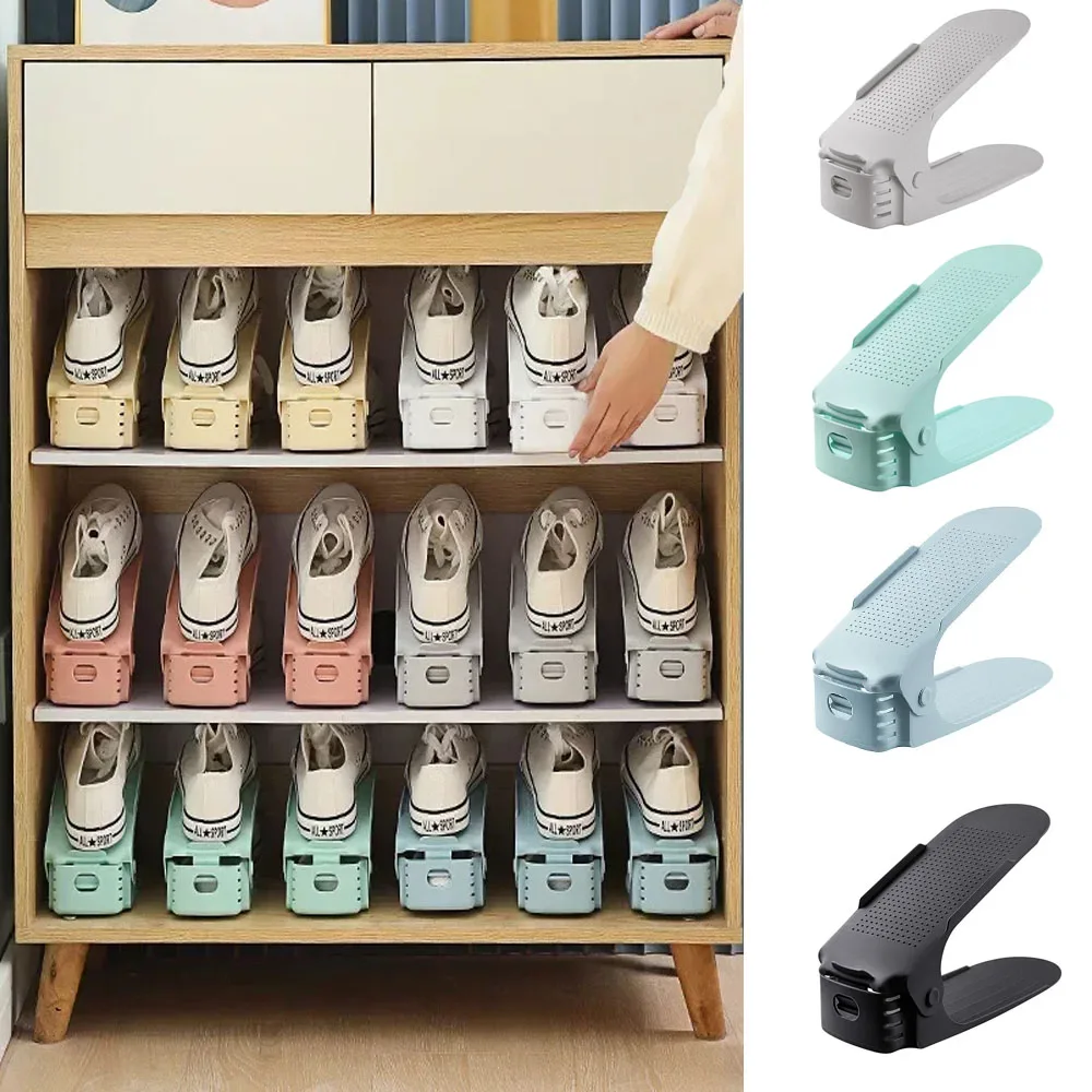 1Pcs Shoe Stacker Adjustable Shoe Slots Organizer Shoes Slots Space Saver Double Deck Rack Holder For Closet Organization Hot