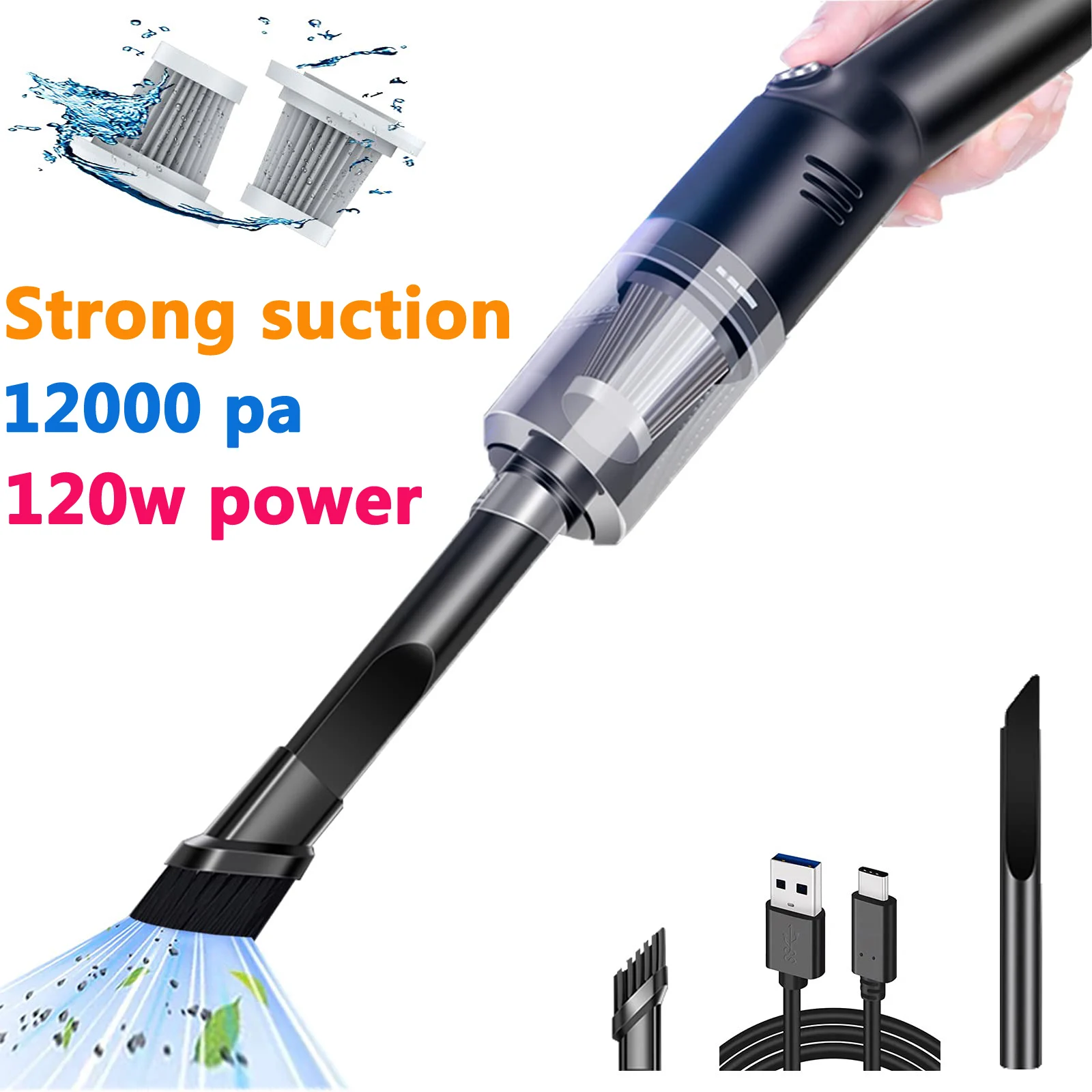 Loại C Sạc Máy Hút Bụi Mini 12000Pa 120W Cho Xe Hơi Và Hộ Gia Đình Khô Ướt Thảm Lông Thú Cưng Nước vệ Sinh Máy Hút Bụi