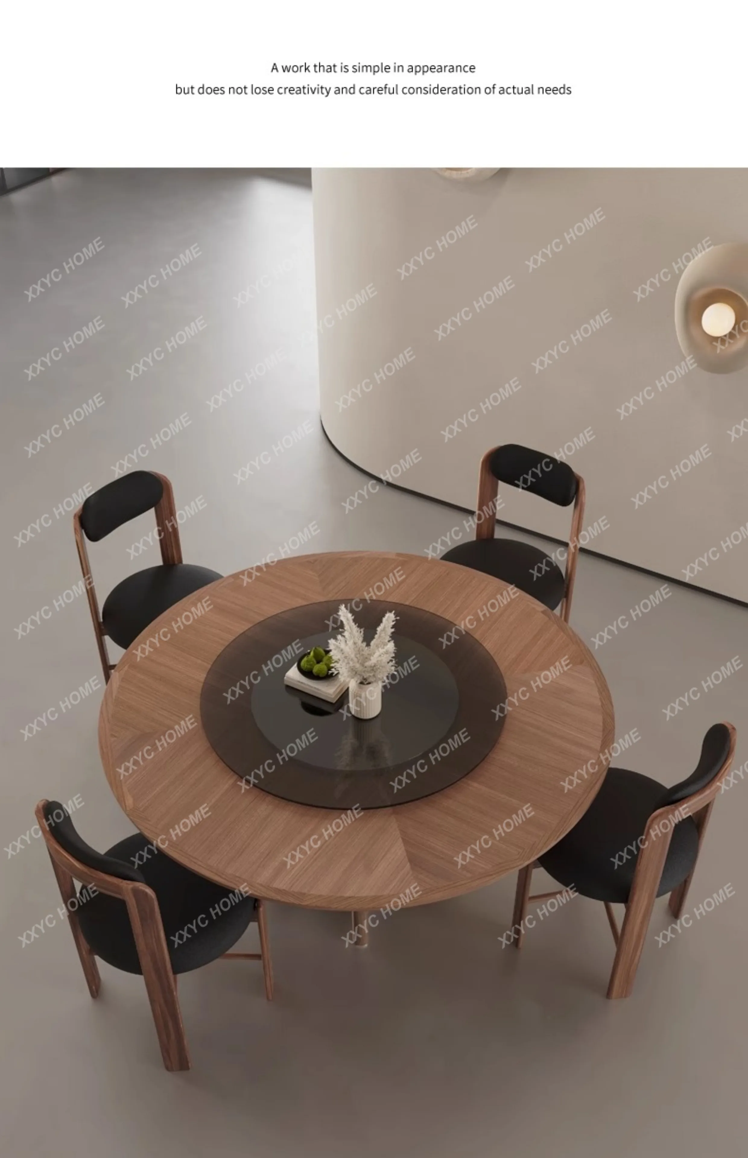 MM  minimalist solid wood dining household medieval dining  North  walnut table high-end round table