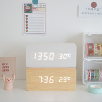 Silent Luminous Retro Table Clock Multifunctional Electronic Student Gift Creative Voice Control Nordic Wooden Wood Grain