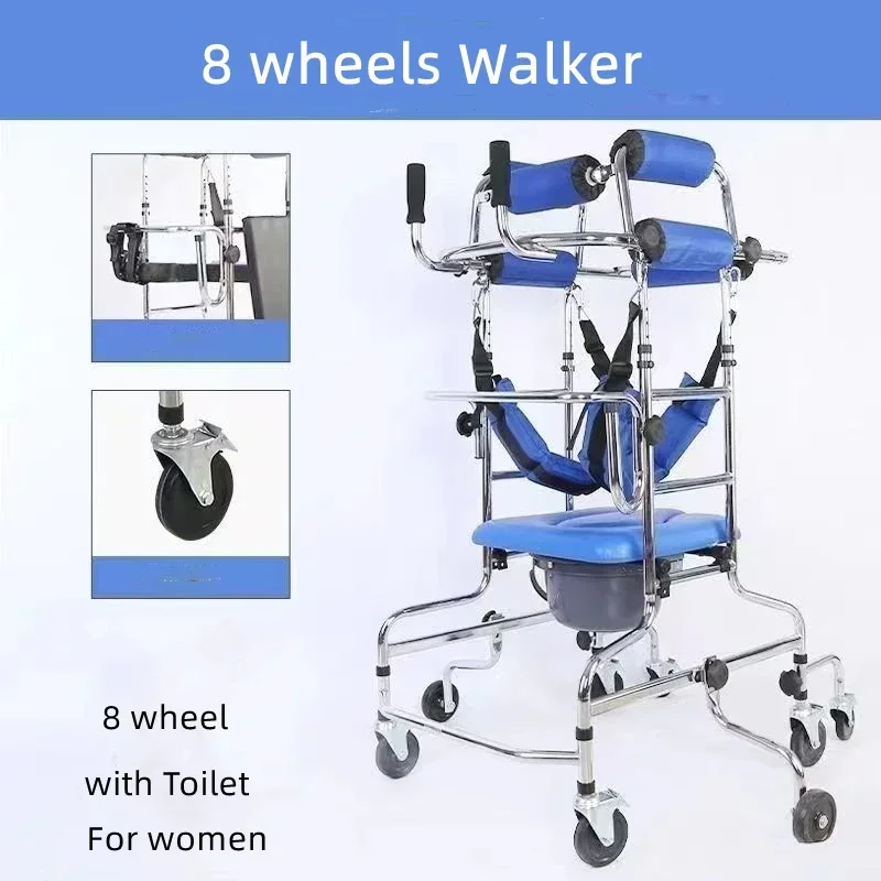 For Elderly Disabled 8 wheels Walker Assist Walking Lower Limb Rehabilitation Exercise Device Anti-backward Rollover Shelf Tool