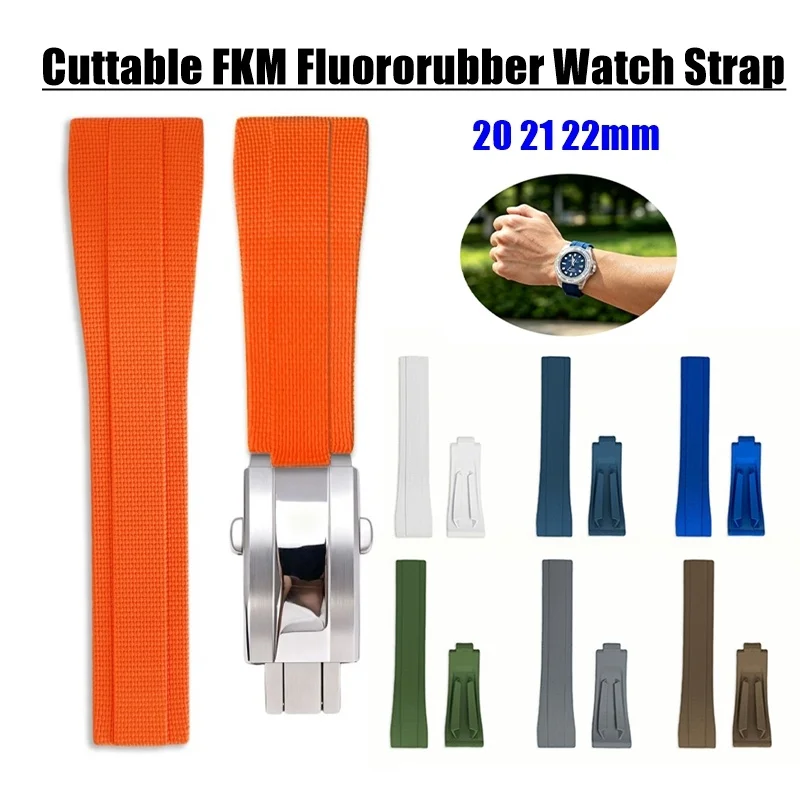 Cuttable Texture FKM Fluororubber Strap 20 21 22mm for Rolex Submariner GMT Daytona Water Ghost Replace Watchband Accessory