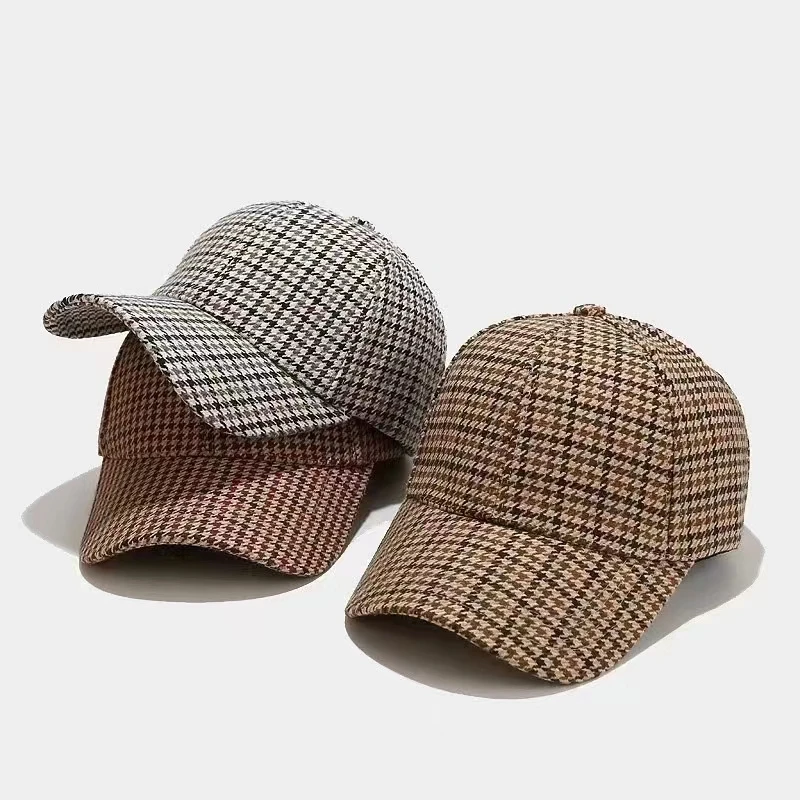 2024 Women Caps British Plaid Winter Baseball Cap for Men Brown Classic Houndstooth Trucker Hat Gorras Para Mujer