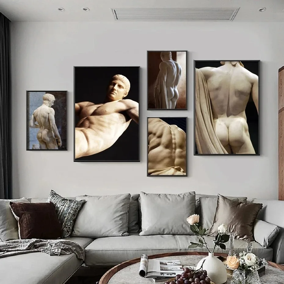 Greek Statue Plaster Sculpture Artwork David Art Canvas Painting Figure Poster and Print Wall Picture for Living Room Home Decor