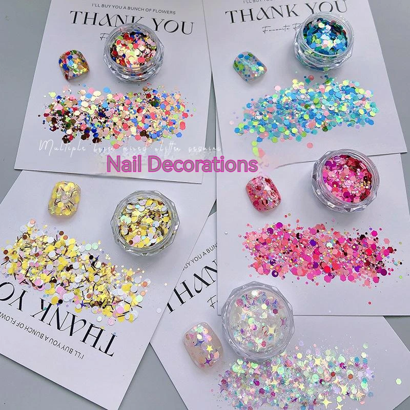 1Box Nail Decorations Ultra-thin Multiple Shapes Colorful Mixed Sequins Love Laser Gradient Glitter Manicure Accessories