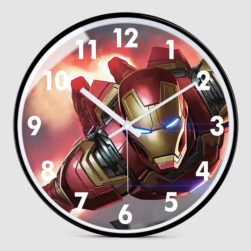 De Avengers Nieuwe Cartoon Wandklok Kinderkamer Anime Iron Man Boy Room Slaapzaal Klok Stille Slaapkamer Klok Decoratie