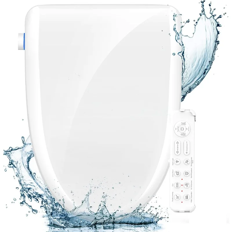 Toilet Seat Elongated Smart Heated  Self-Clean Stainless Steel Nozzle, Adjustable Water Pressure, Slow Close Lid