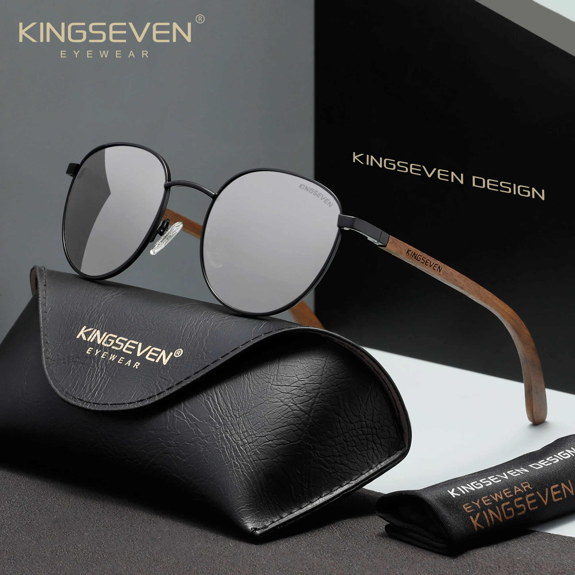 KINGSEVEN Walnut Wooden Sunglasses Pilot Sun Glasses Men Polarized UV400 Women Retro Eyewear