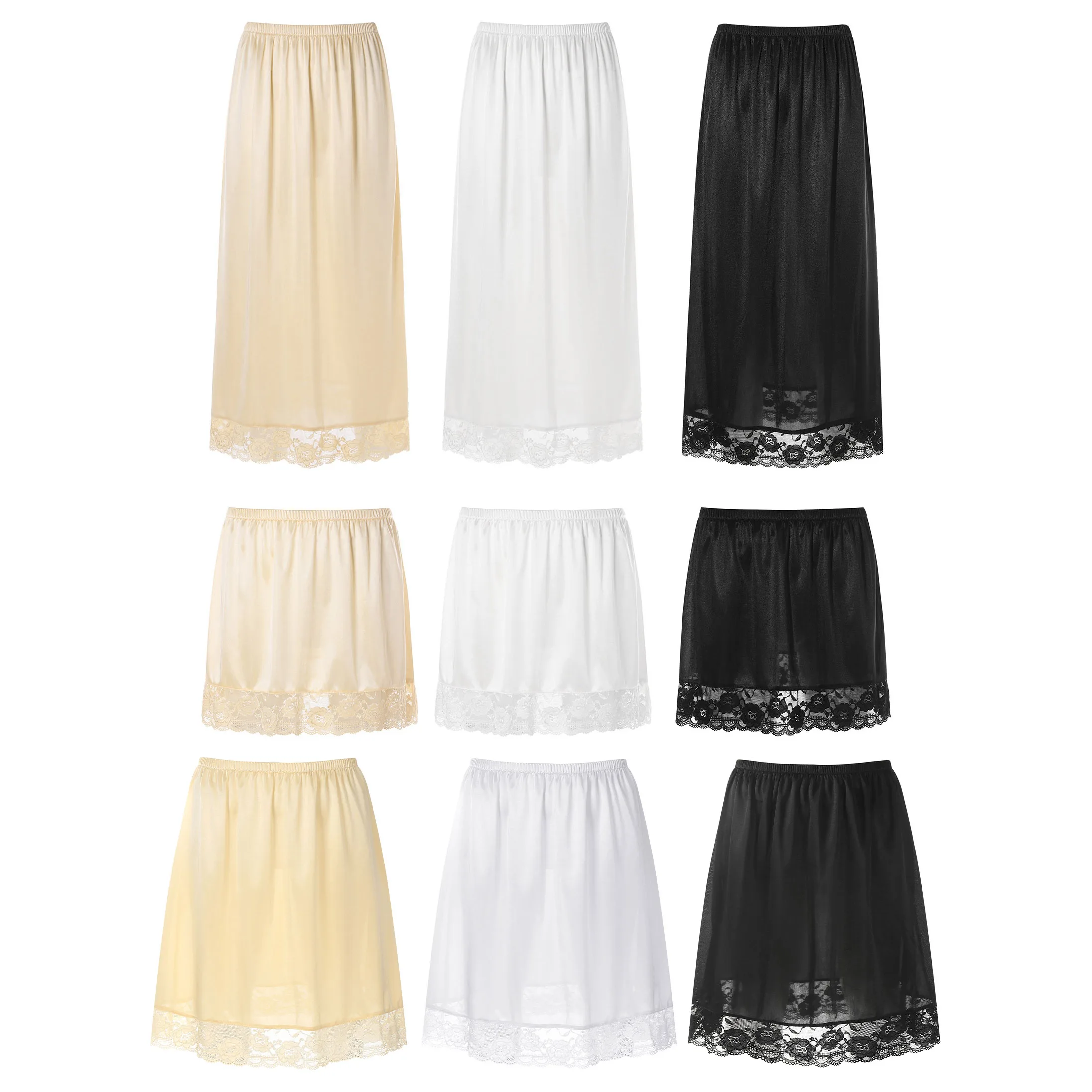 Women Ice Silk Underskirt Basic Bottoming Skirt Half Body Innerwear Skirt Safety Lace Hem Slips Skirt Female Half Length Skirt