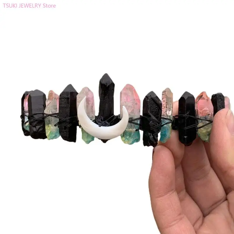 

62KE Crystal Headwear for Raw Stones Angel Aura Tiara Bohemia Style for Head Ornaments Fairy Headband for Music Festivals