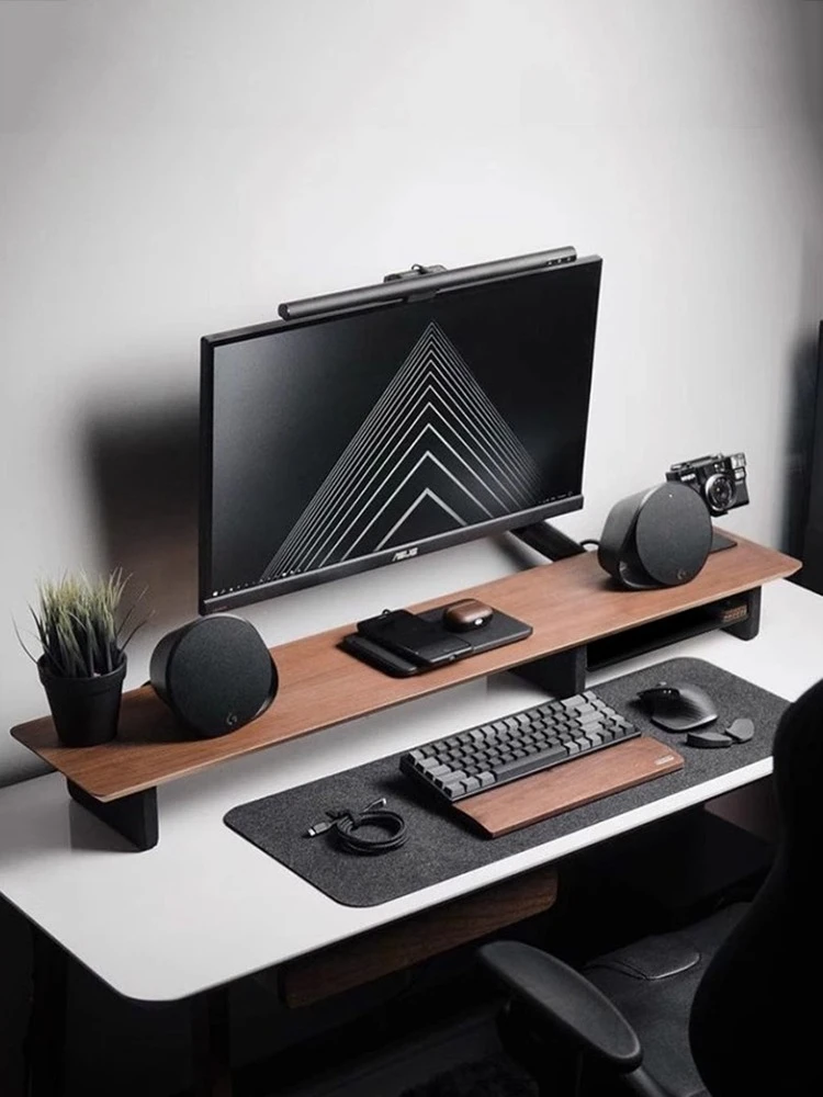 Z1 Monitor Hoogteverhogend rek Kantoor Luxe bureau-opstelling E-sportkamer Monitorbeugel Houten schermstandaard met compartimenten - afbeelding 2