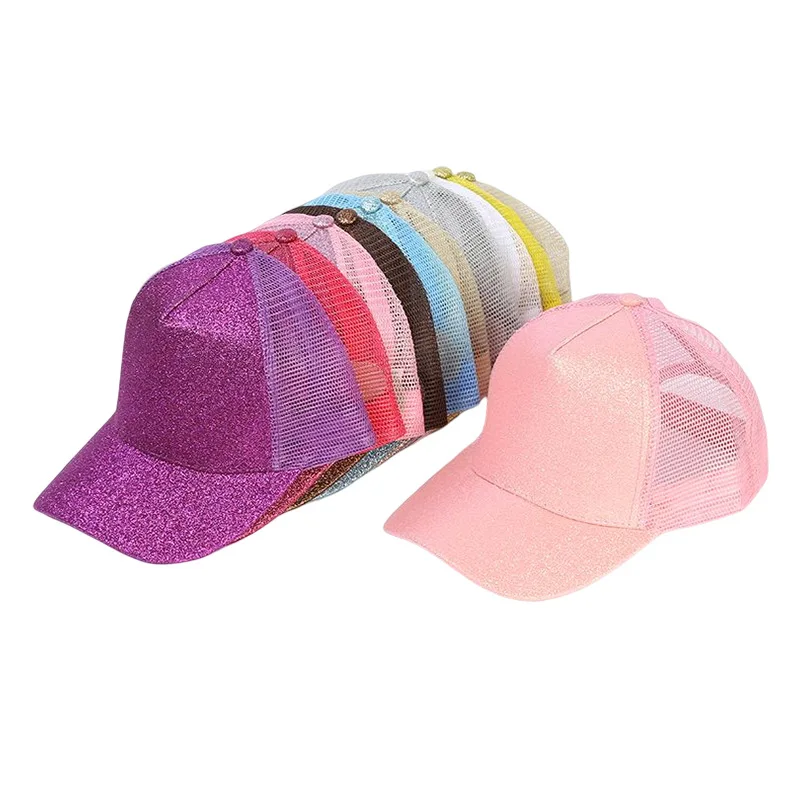 Glitter Ponytail Mesh Hat Men Women Baseball Cap Adjustable Female Sequins Shine Sport Dancing Summer Sun Bun Caps Outdoor Hats