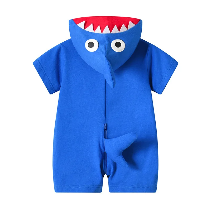 Newborn Baby Girls Boys Clothes Romper Bodysuit Lovely Kigurumis Shark Cotton Hooded Infant Toddler Onesie Baby Zipper Jumpsuits