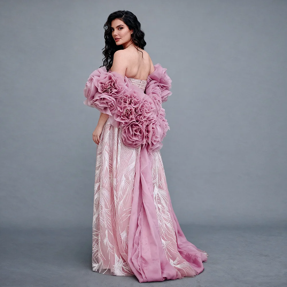 Elegant Woman Shawl Ceremony Elegant Pink Off Shoulder Oversized 3D Floral Shawl for Party Dress Wedding Bridal Cape ES6472D