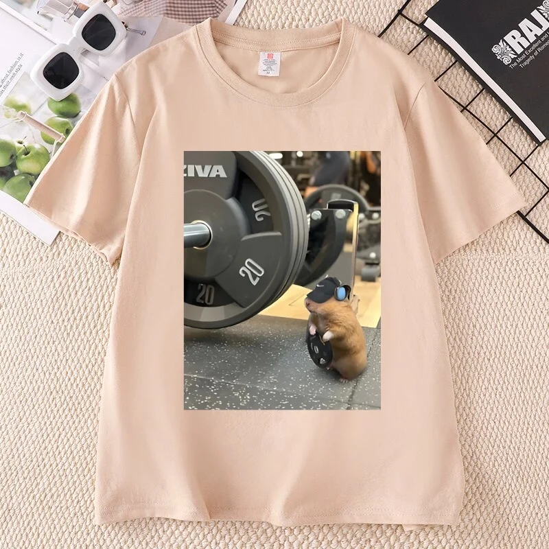 Gym Swole Hamster T-shirt  Women Weightlifting Training Printed T-shirts Casual Round Neck Printed Tshirts Clothing