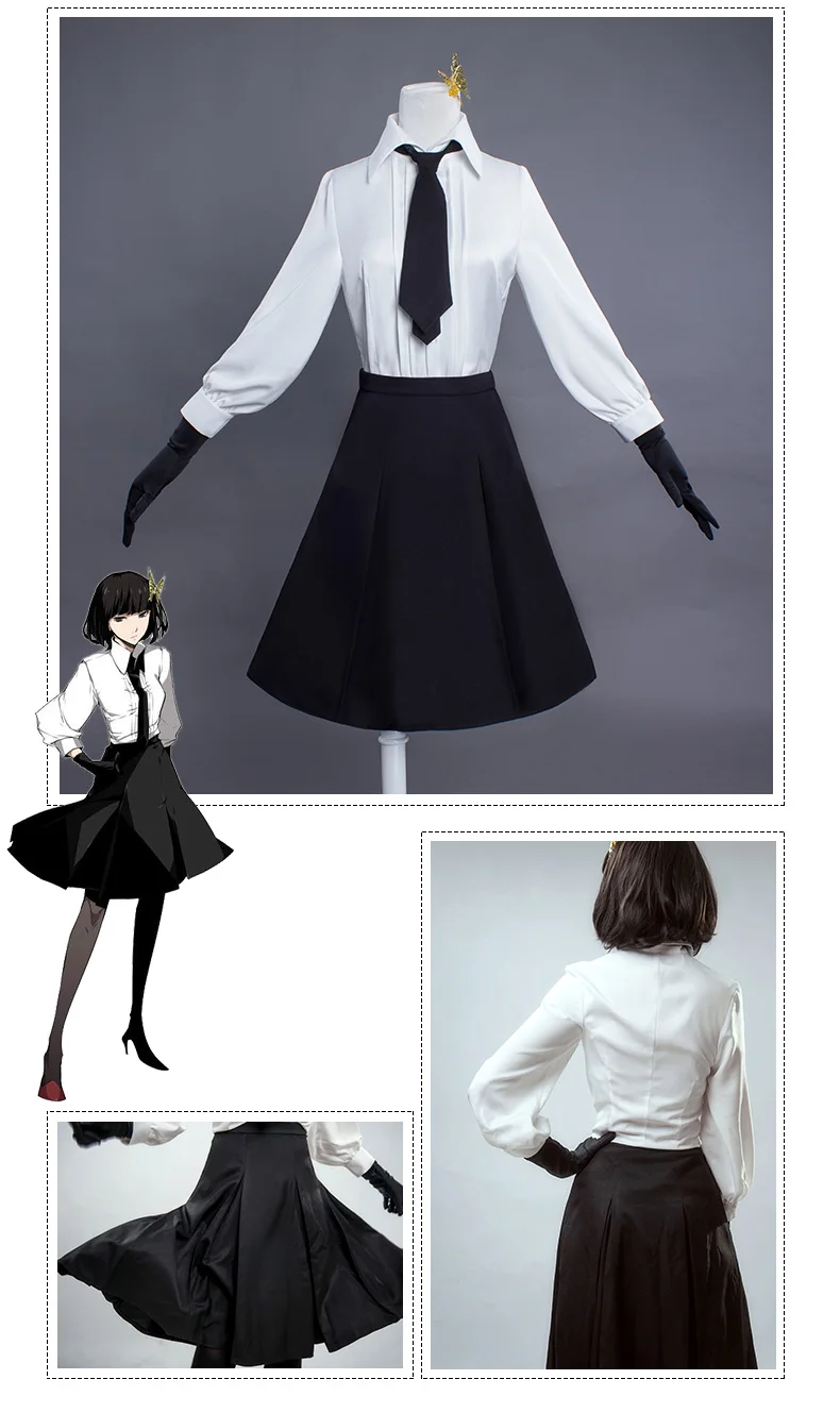 Anime Bungo bezpańskie psy członek agencji detektywistycznej Akiko Yosano Cosplay kostiumy koszula spódnica krawat rękawiczki mundurek szkolny