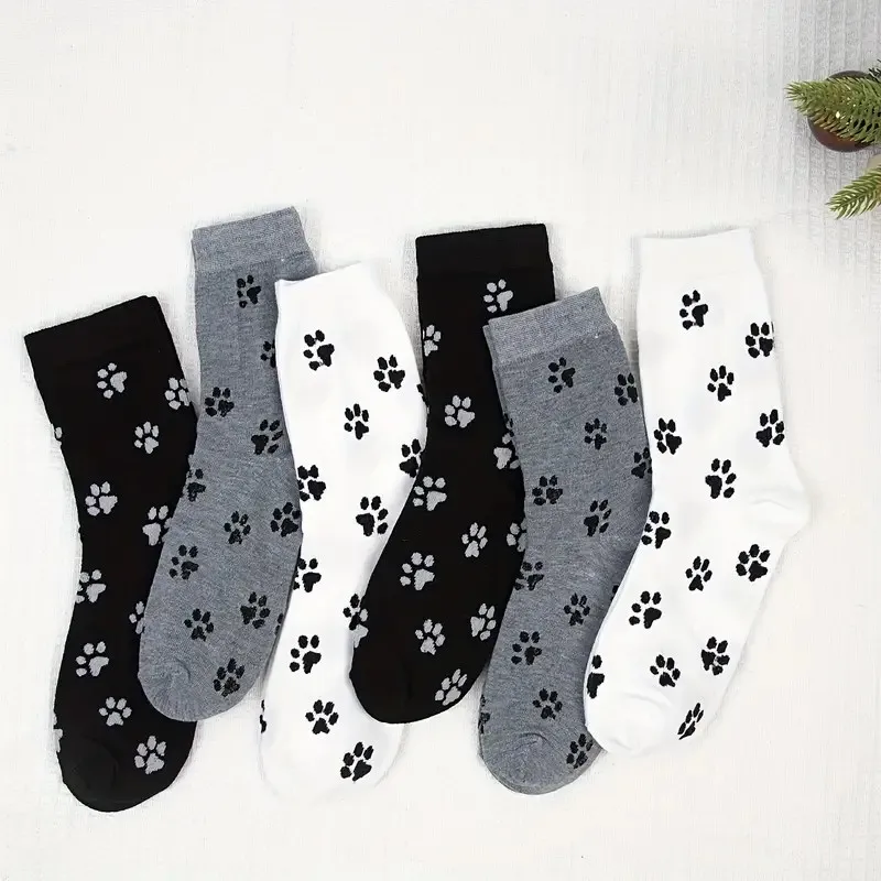 6/10 Paar Damen-Rundhalssocken mit Hundeklaue-Motiv, niedliches Cartoon-Muster, bequem, schweißabsorbierend, atmungsaktiv, lässige Socken – Detail 10