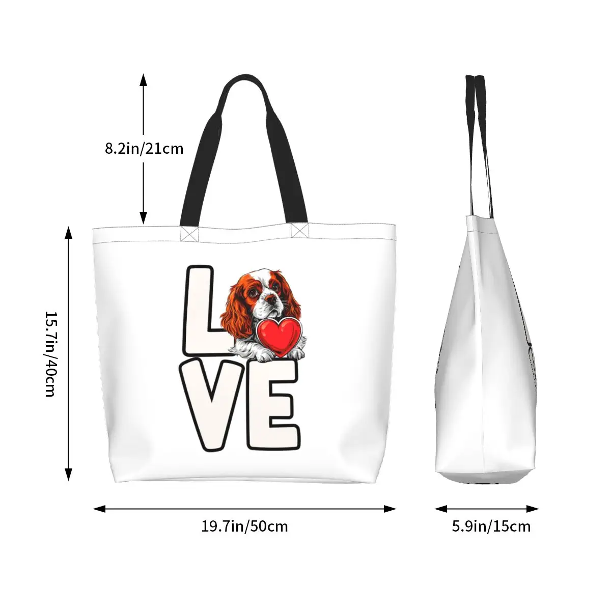 Cavalier King Charles Spaniel Dog Love Shopping Tote Bag Canvas Large Capacity Shoulder Bags Shopper Grocery Handbag for Women