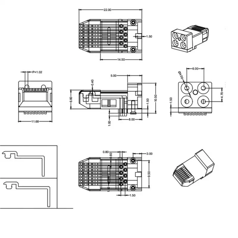 A97I-RJ45 Connector 8P8C Male Long Body PCB Board Shielded DIP Plug-In 90 Degree 2PCS