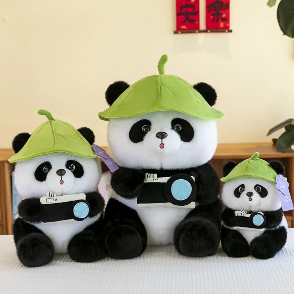 Simulation Cuddly Panda Plush Toys Soft Kawaii Panda Holding Camera Doll Lovely Stuffed Panda Doll Christmas Gift