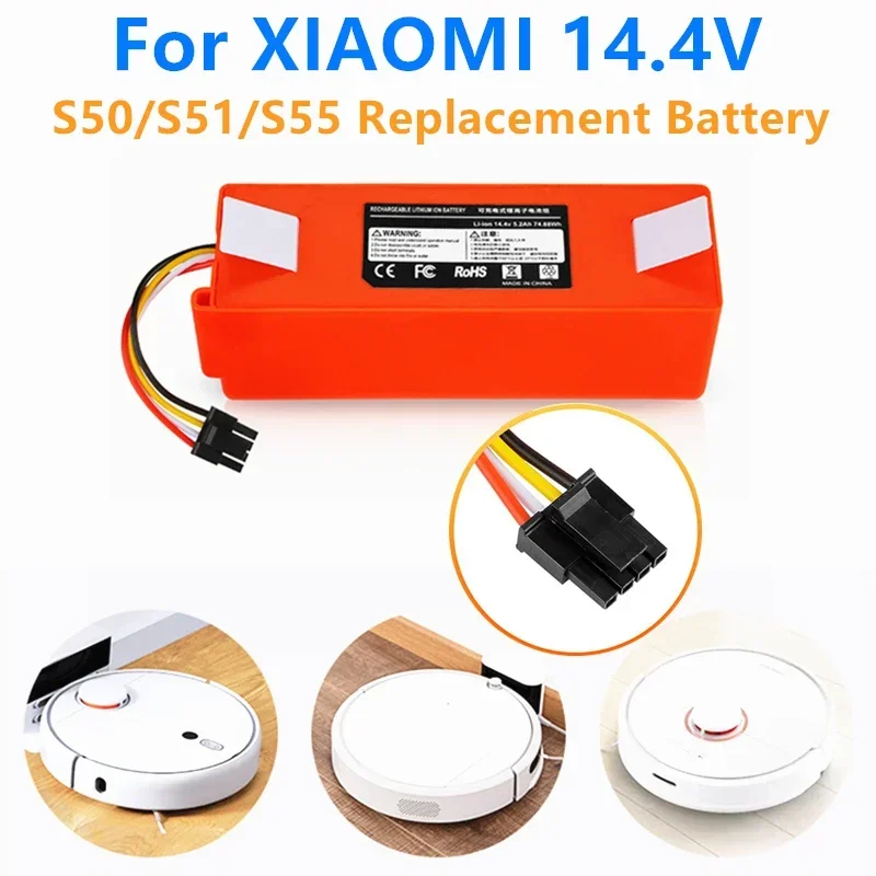 

Robotic Vacuum Cleaner Replacement Battery for Xiaomi Robot Roborock S50 S51 S55 Accessory Spare Parts Li-ion Battery 12800mAh