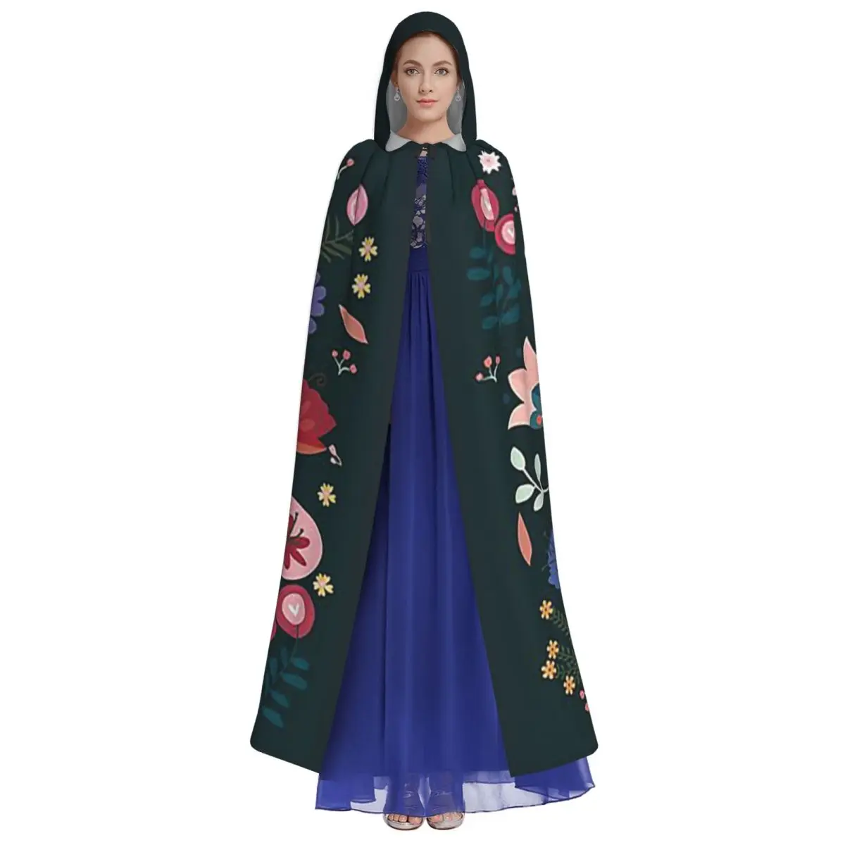 Kolibrie met een bloemenbloem Lange capuchonmantel Heks Middeleeuws kostuum Cosplay Cape HalloweenVampier Volwassen Unisex