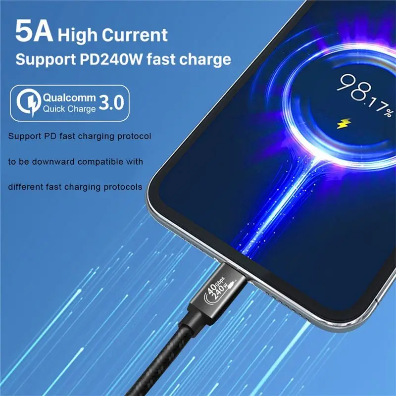 QWE-PD240W USB4.0 40Gbps 48V/5A 8K@60Hz PD3.1 Fast Charging USB C Cable , 0.5M