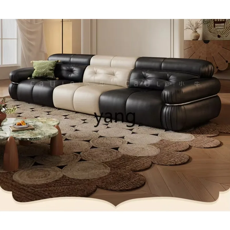 LTT all-leather sofa oil wax first layer cowhide Dai Mo black color matching French retro sofa