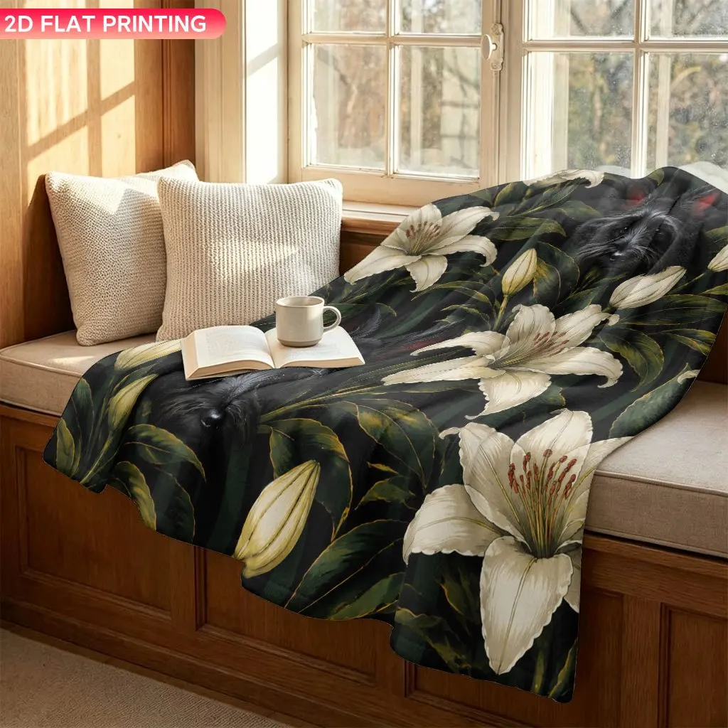 High Quality Botanical Lilies Floral Print Blanket Throw 150x200cm Decorative Luxury Home Decor Cozy Sofa Cover