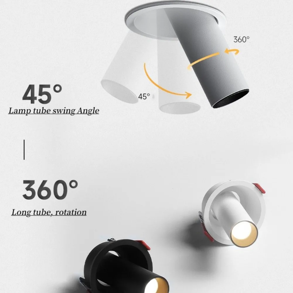 Foco LED COB largo empotrado, antideslumbrante, regulable, 5W7W10W12W 15W18W 20W24W, rotación de 360 °, iluminación Interior de AC85-265V