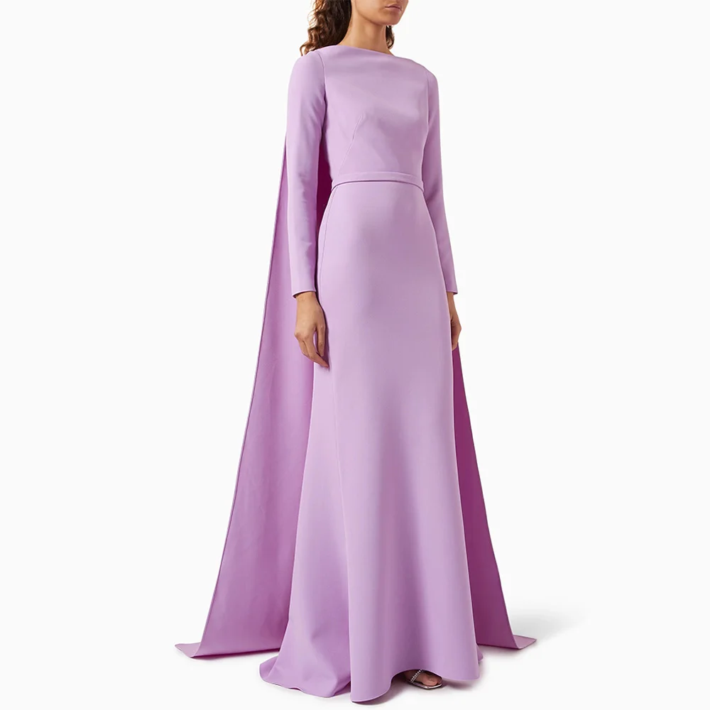 Simple Arab Evening Dress with Cape Customized Boat Neck Long Sleeves Mermaid Party Gown Woman Arabian Prom Dresses image 5