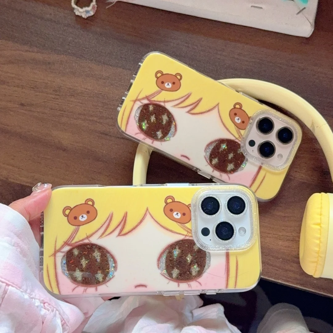 

Kawaii Brown Big Eyes sweet Cool Phone Case For Phone 17 16 15 14 13 Pro Max 16 15 Plus shockproof Bumper Back Cover