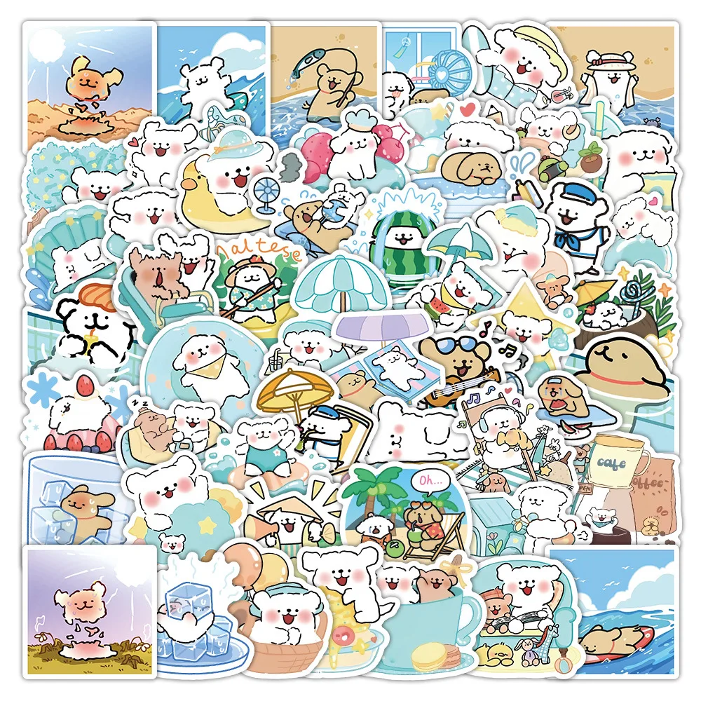 60 Stück Sommerliche Frische Cartoon-Hunde-Graffiti-Aufkleber zur Dekoration von Gepäck, Telefon, Gitarre, Scrapbook, Tasse, Auto, Klassisches Kinderspielzeug