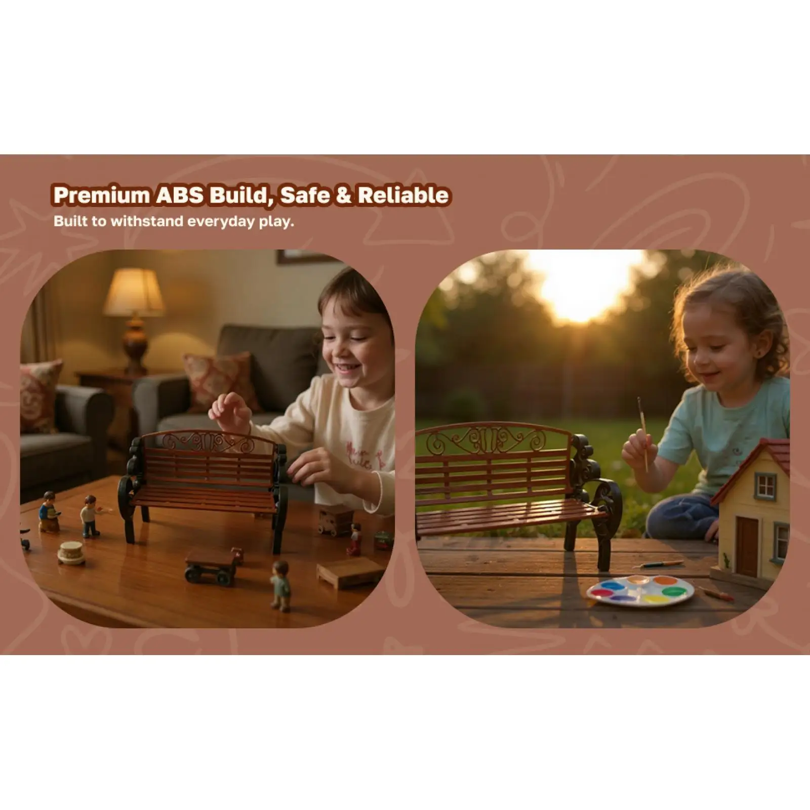 1/6 Dollhouse Backrest Bench Decorative Photo Props Toy Park Bench for Handcraft Micro Landscape Furnishings DIY Model Ornaments